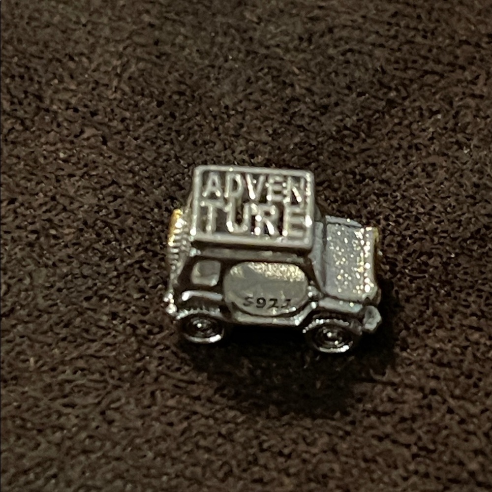 Pandora 925 Sterling Silver & Gold Jeep Truck Charm w Adventure Engraved on Roof